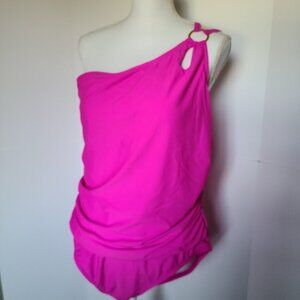 KATHY IRELAND HOT PINK ONE- SHOULDER GRECIAN STYLE ONE PEICE SWIMSUIT SZ XXLARGE